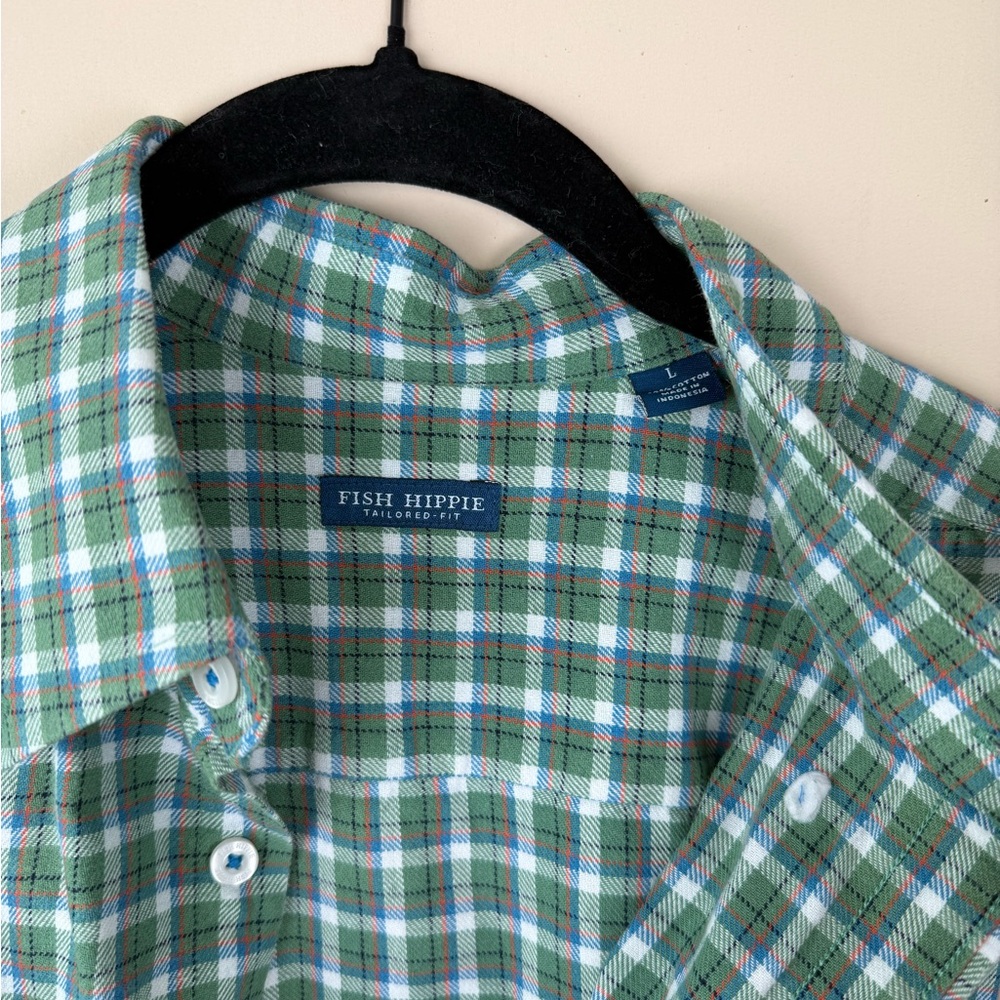 Men’s Fish Hippie Classic Green Plaid Men's Casual Shirt - Picture 3 of 3
